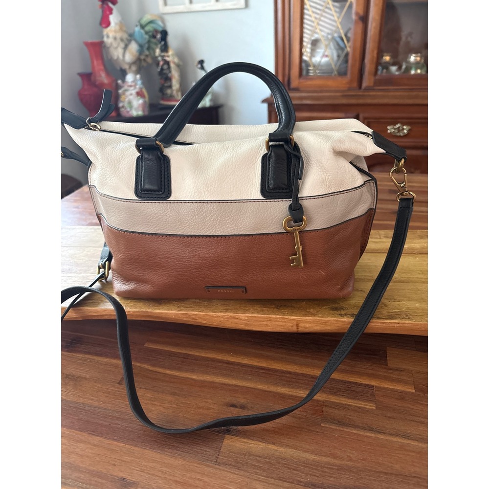 Fossil Satchel Bag Women Medium Multi Color Good Leather Colorblock Crossbody